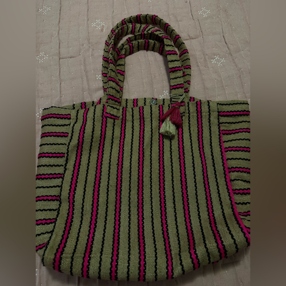 Striped Pink and Green Tote Bag